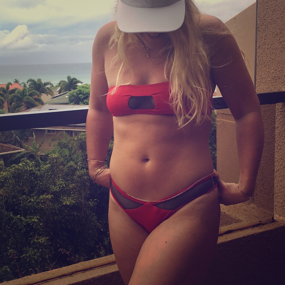 Hot red and black mesh Coulbourne swimsuit